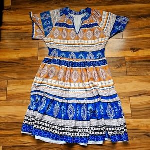 Boho Boutique Dress Blue Mustard Small NEW